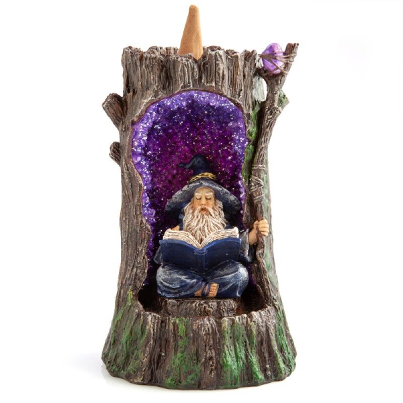 Wizard in Geode Tree LED Backflow Incense Burner - Blueberry Express Wizard in Geode Tree LED Backflow Incense Burner